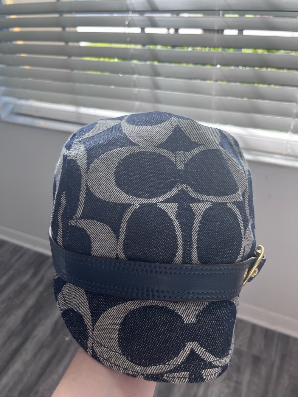 Women’s Navy Jacquard Toiletry Bag with Leather Trim